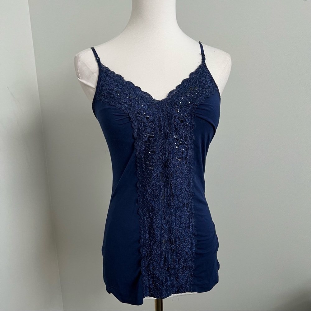 Vintage Guess Navy Lace Beaded Camisole Y2K Romantic Top M - Picture 3 of 8